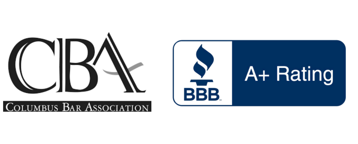 Award Badges Columbus Bar Association badge and BBB A+ badge